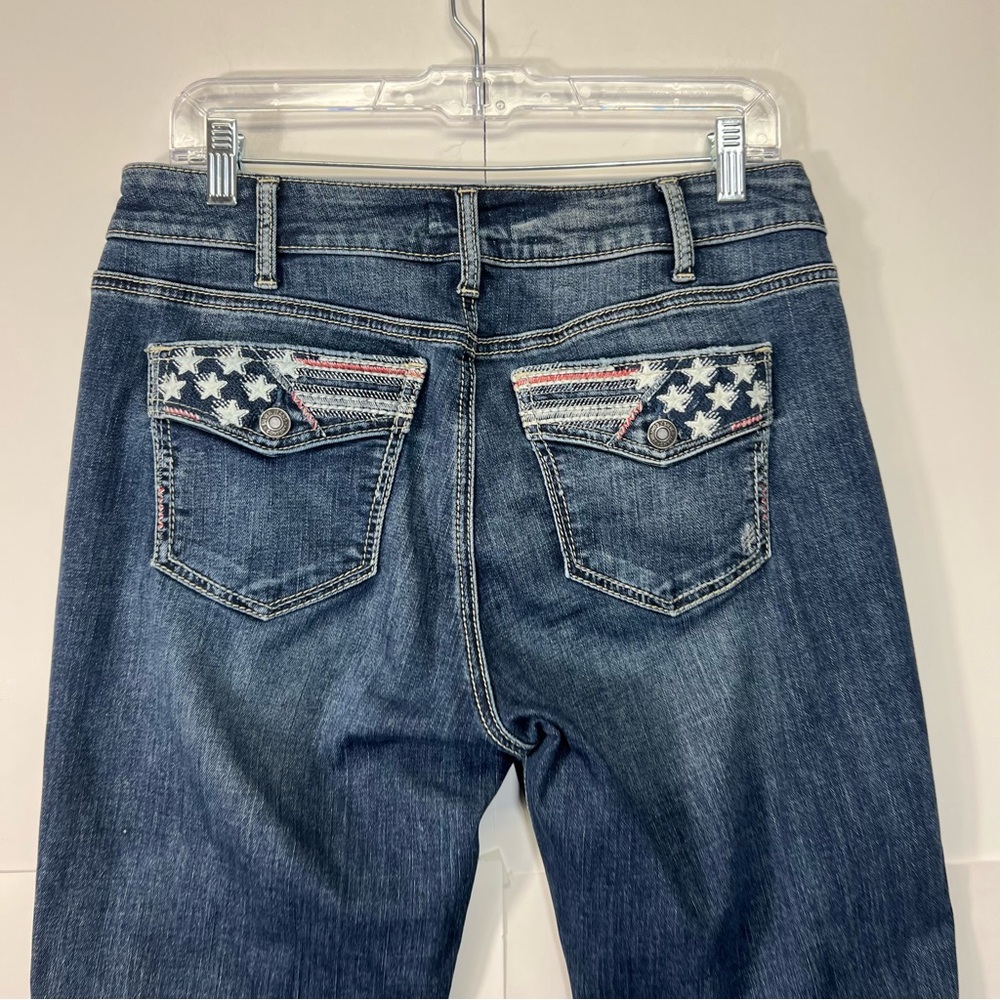 Suki Mid Rise Americana Capri Silver Jeans 32 Suki American Flag Embroidered - Picture 10 of 16